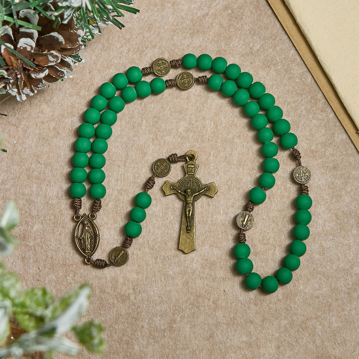 Christianartworkshop Christmas Gift: Matte Green Rubber Beads Rosary with St. Benedict Protection - image 5