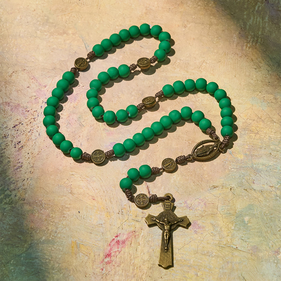 Christianartworkshop Christmas Gift: Matte Green Rubber Beads Rosary with St. Benedict Protection - image 7