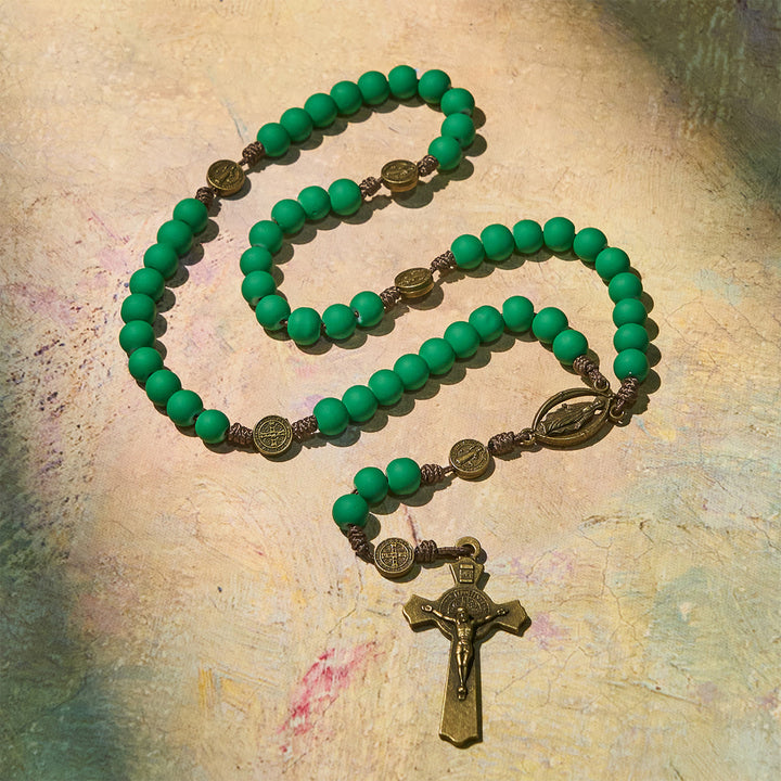 Christianartworkshop Christmas Gift: Matte Green Rubber Beads Rosary with St. Benedict Protection - image 7