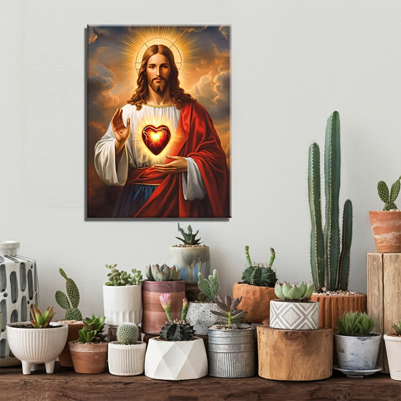 Christianartworkshop Sacred Heart Jesus Art Prints: Faith - Driven Gift for Devout Believers - Framed Canvas Painting - 13.77"*19.58"*0.7"/35*50*1.8cm - image 0