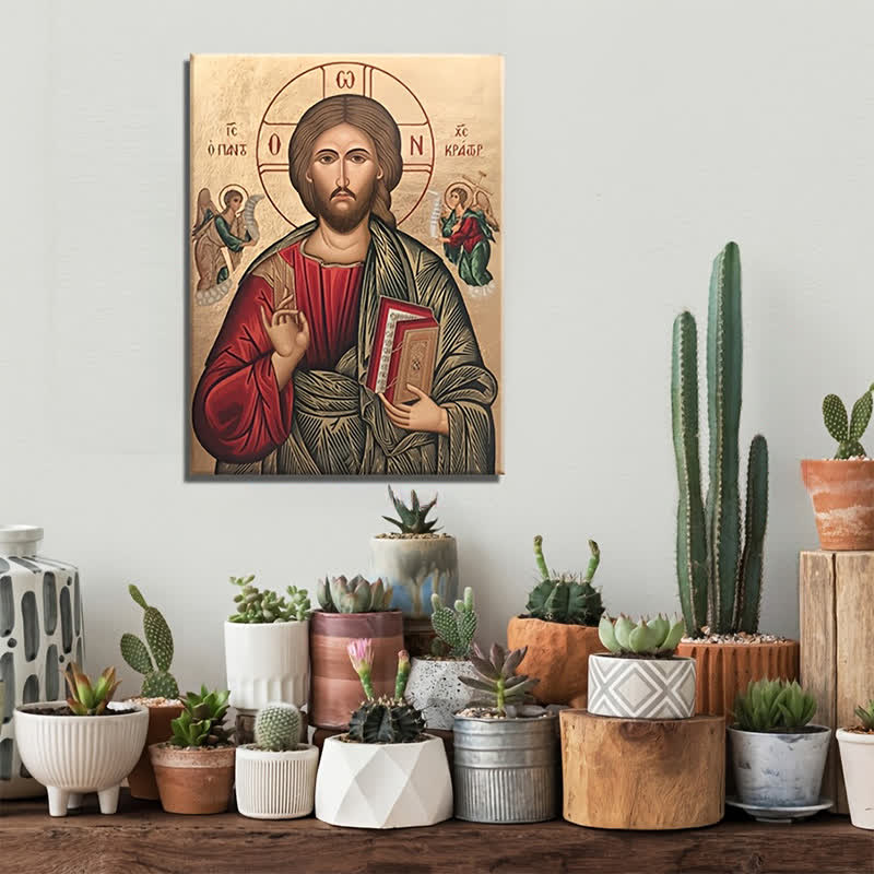 Christianartworkshop Christ Pantocrator Art Prints: Sacred Reflection for Prayerful Nooks - Framed Canvas Painting - 13.77"*19.58"*0.7"/35*50*1.8cm - image 0
