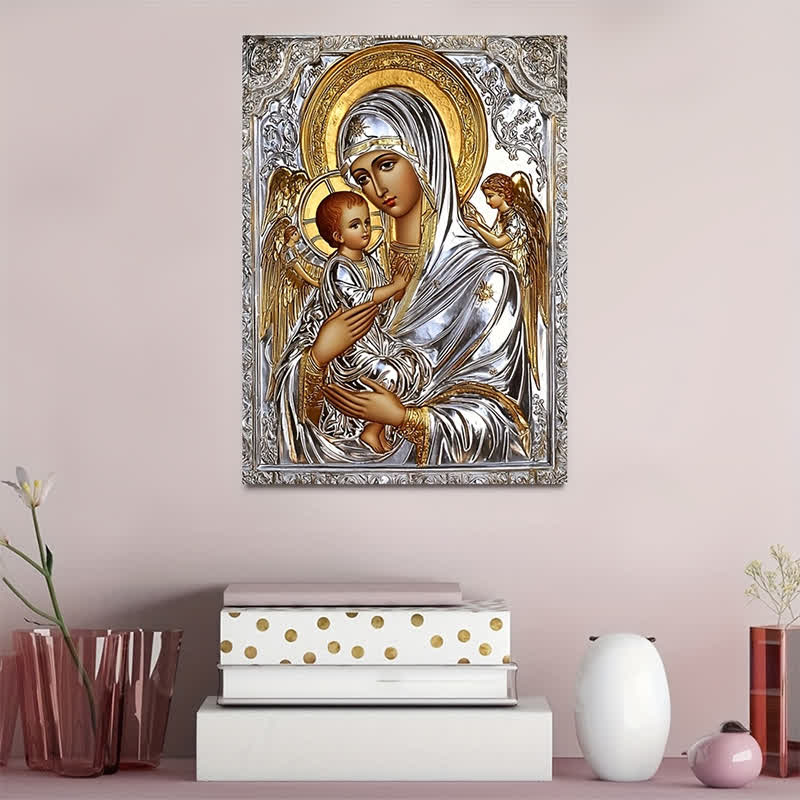 Christianartworkshop Classic Madonna and Child Icon Art Prints: Timeless Faith for Interior Spaces - Framed Canvas Painting - 11.81''*15.75''/30*40cm - image 0