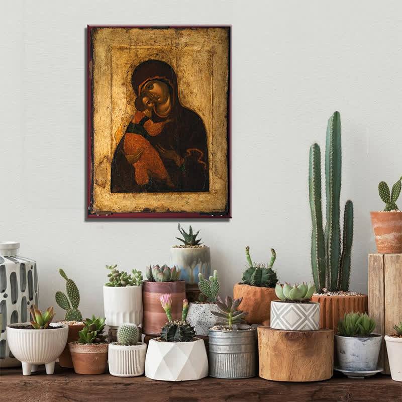 Christianartworkshop Unique Vintage Madonna and Child Art Prints: Distinctive Faith Expression - Framed Canvas Painting - 13.77"*19.58"*0.7"/35*50*1.8cm - image 0