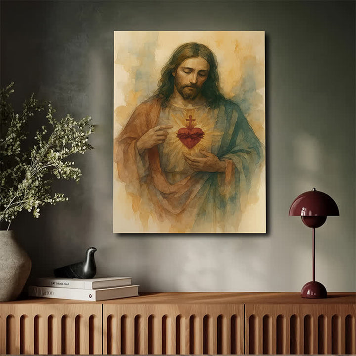 Christianartworkshop Gentle Sacred Heart Art Prints: Devotional Grace for Faith - Filled Nooks - Framed Canvas Painting - 11.81''*15.75''/30*40cm - image 0