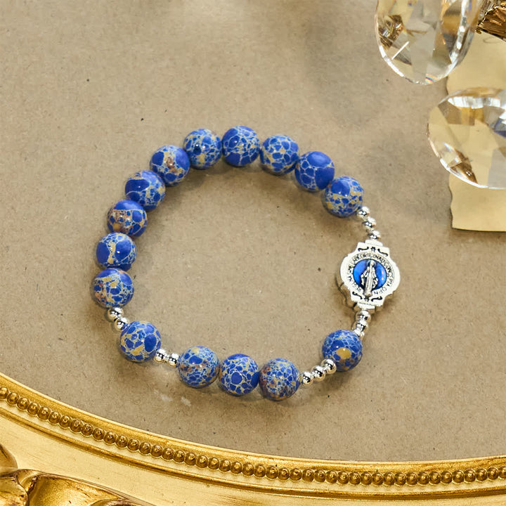 FREE Today: Royal Blue-Tone Stone Beads One Decade Rosary, Bracelet: Grace Guided by Mary's Hand - image 11