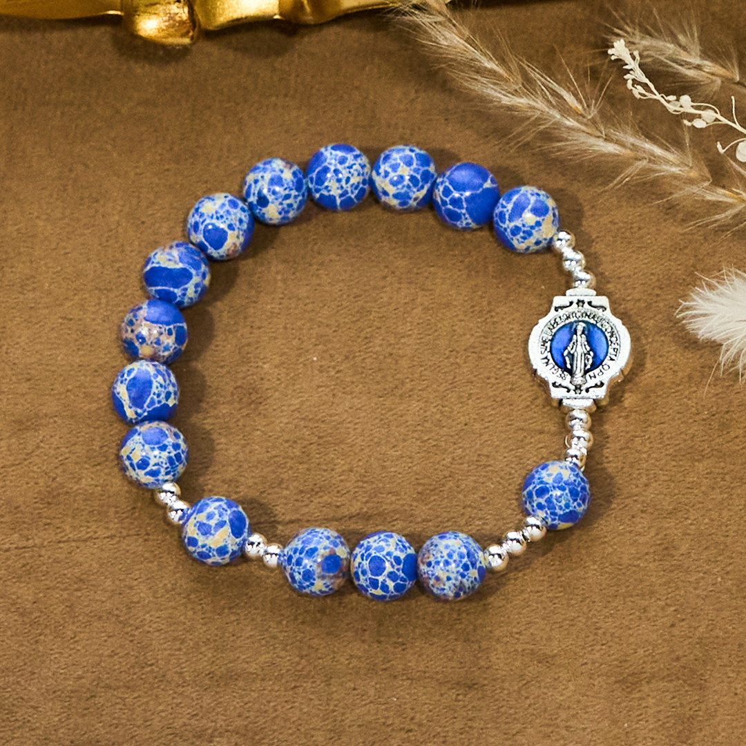 FREE Today: Royal Blue-Tone Stone Beads One Decade Rosary, Bracelet: Grace Guided by Mary's Hand - image 12