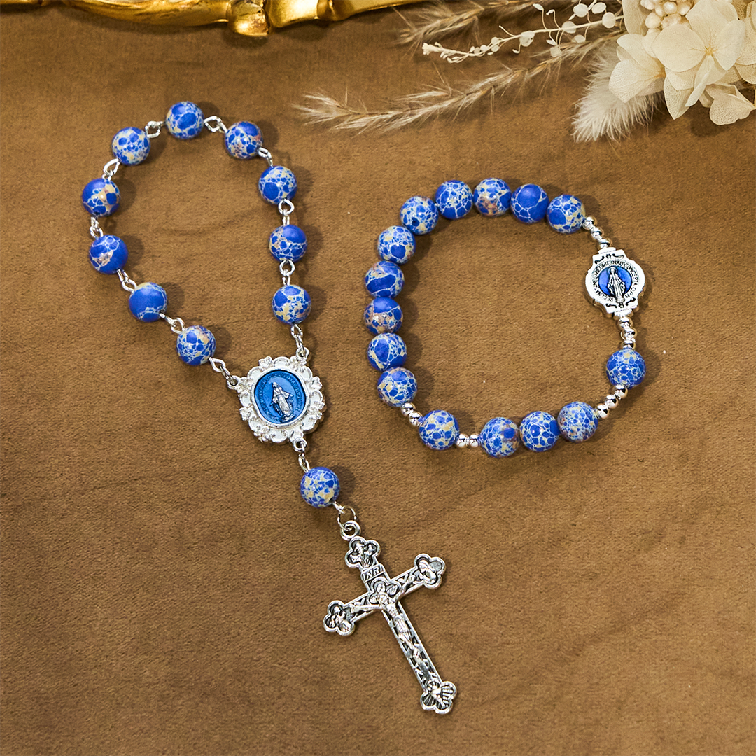 FREE Today: Royal Blue-Tone Stone Beads One Decade Rosary, Bracelet: Grace Guided by Mary's Hand - image 4