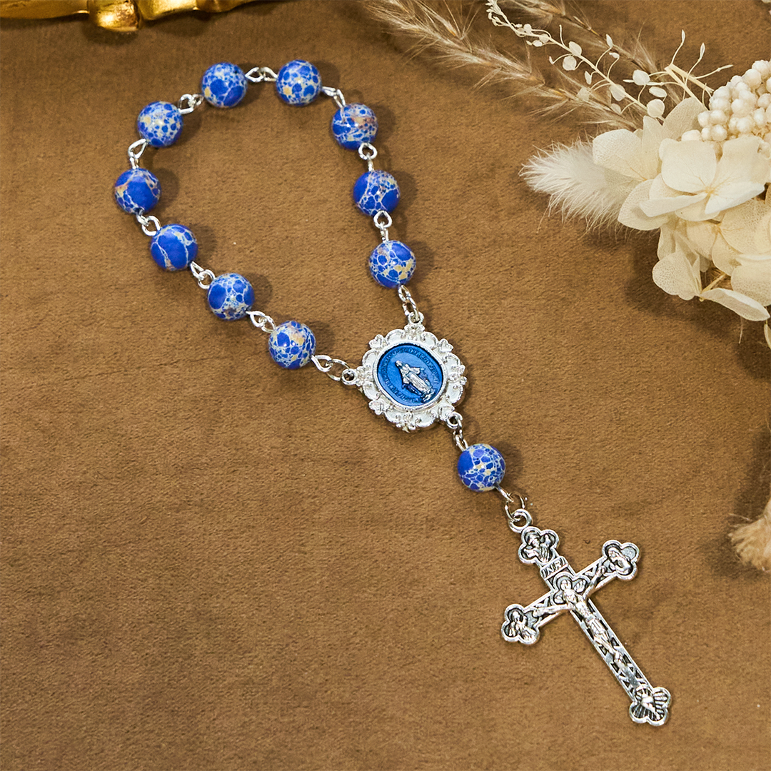 FREE Today: Royal Blue-Tone Stone Beads One Decade Rosary, Bracelet: Grace Guided by Mary's Hand - image 5
