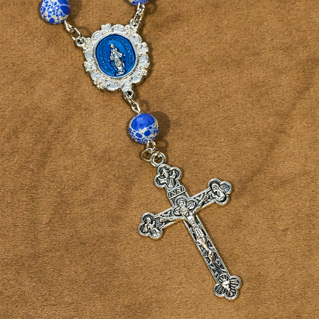 FREE Today: Royal Blue-Tone Stone Beads One Decade Rosary, Bracelet: Grace Guided by Mary's Hand - image 3
