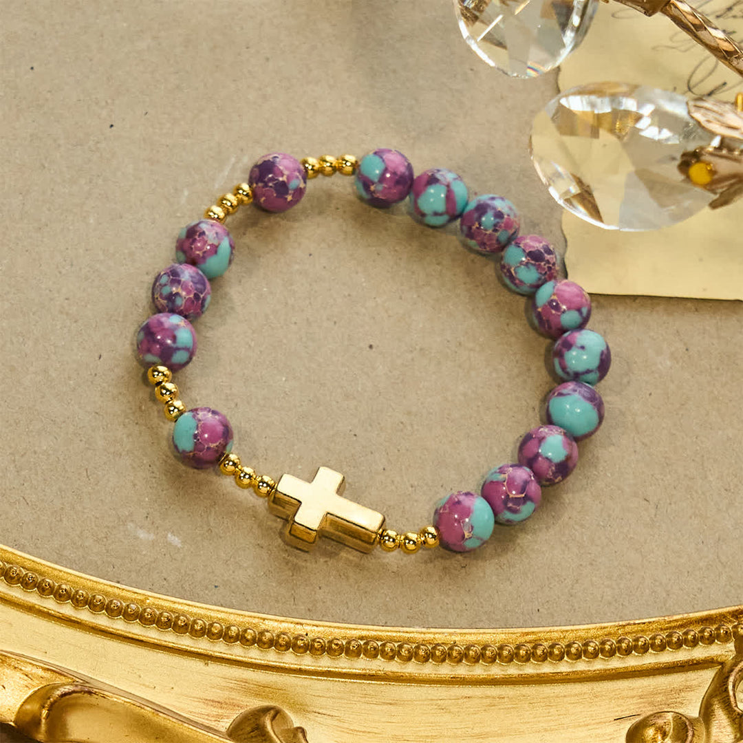 Christianartworkshop Purple Imperial Stone Marian Bracelet with Golden Cross: Devotion in Style - image 4