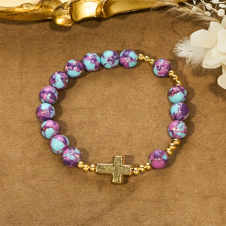 Christianartworkshop Purple Imperial Stone Marian Bracelet with Golden Cross: Devotion in Style - image 2
