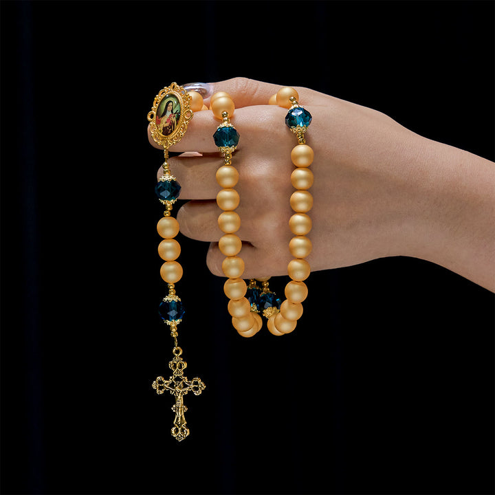 FREE Today: Elegant Matte Golden Pearl Rosary with St. Therese and Crucifix - image 2
