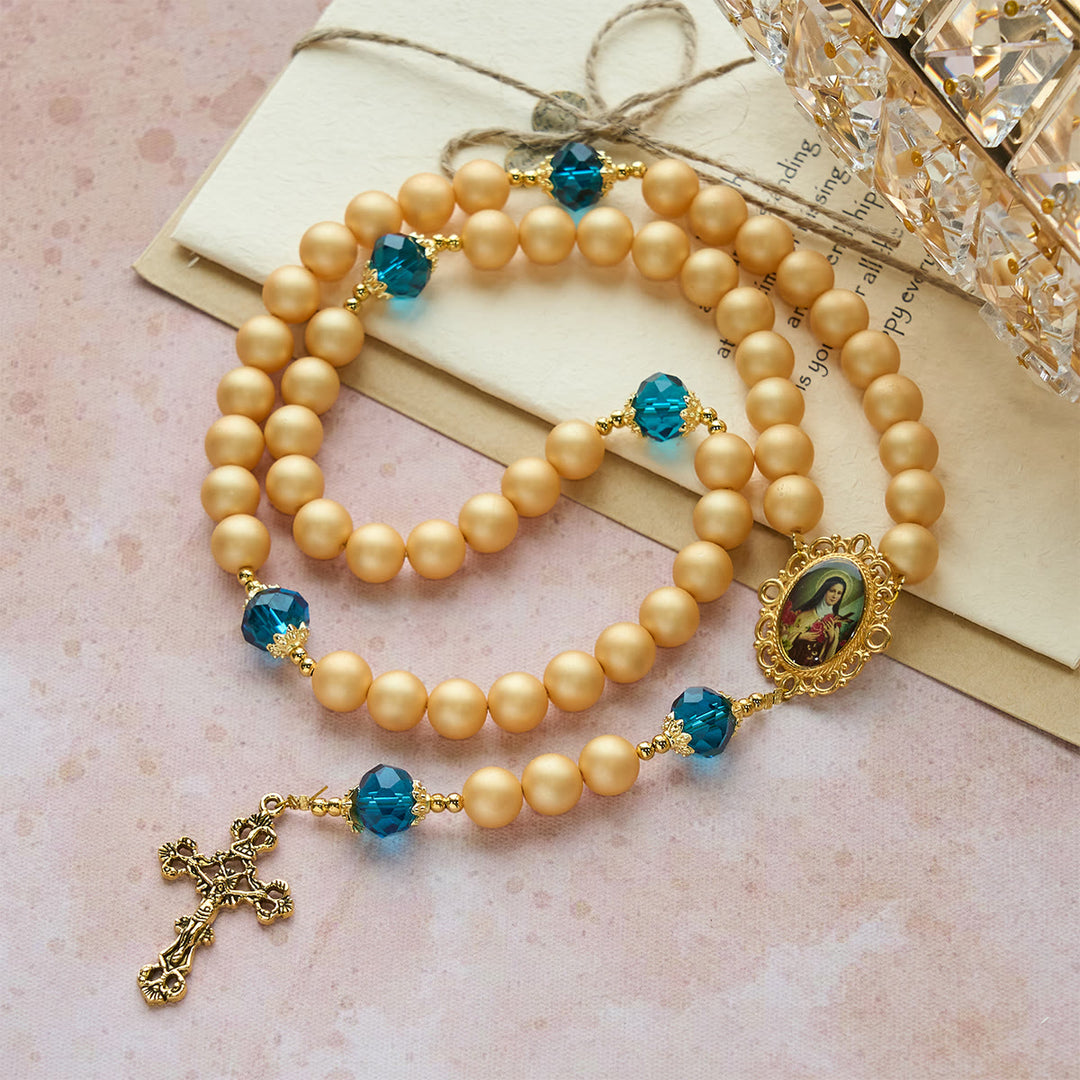 FREE Today: Elegant Matte Golden Pearl Rosary with St. Therese and Crucifix - St. Therese & Crucifix - image 0