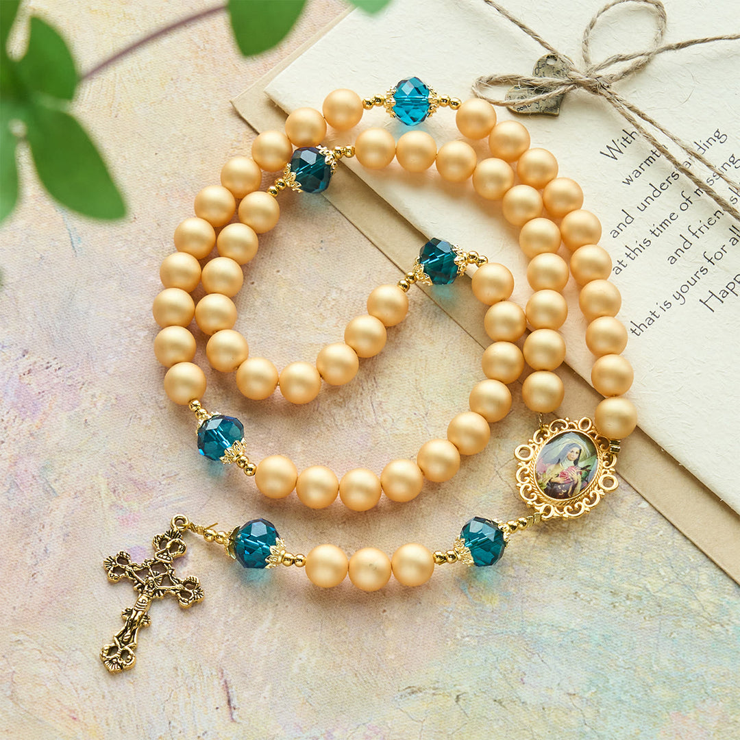 FREE Today: Elegant Matte Golden Pearl Rosary with St. Therese and Crucifix - image 3
