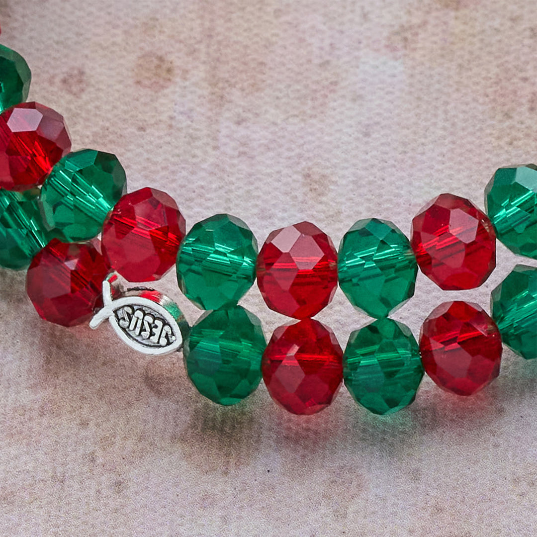 FREE Today: Faith Red & Green Memory Wire Rosary Bracelet with JESUS Fish & Crucifix - image 5