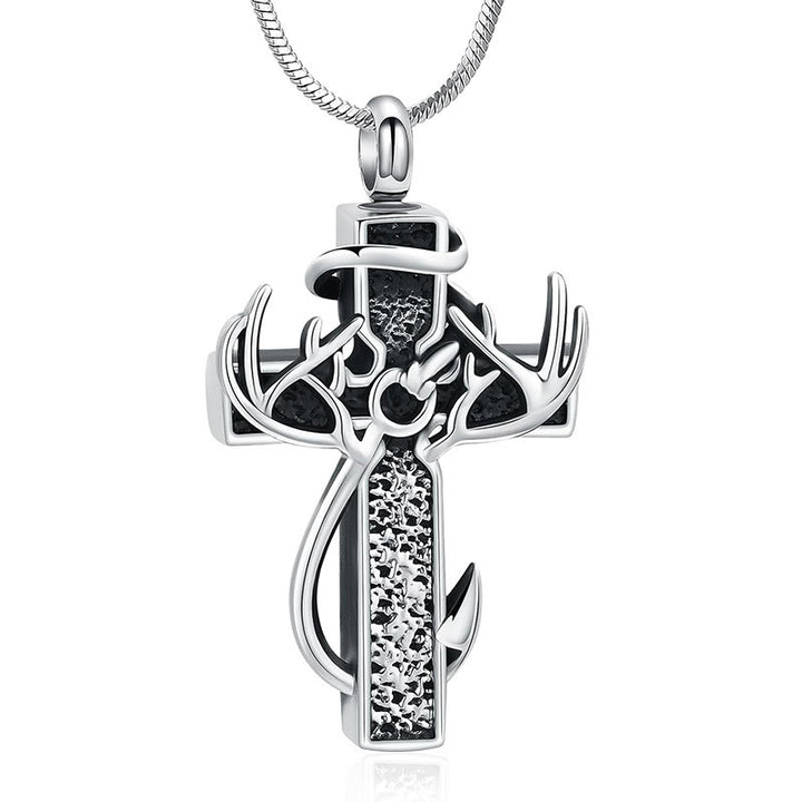 Christianartworkshop Hunting & Fishing Cross Pendant Necklace: Outdoor Faith & Spiritual Devotion - Silver & Black - image 0