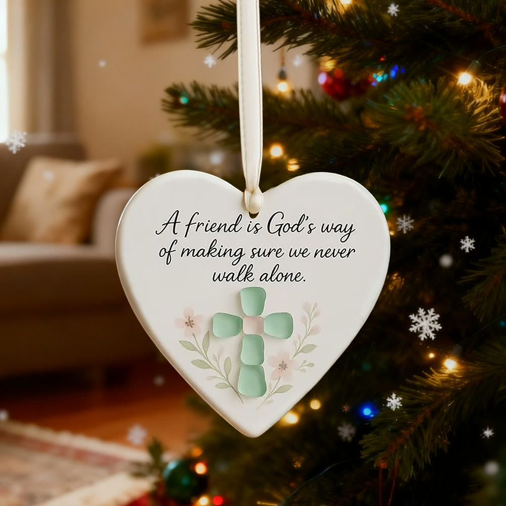 Christianartworkshop Heart-Shaped Cross Ornament: A Friend is God's Way Faith & Friendship Reminder - image 4