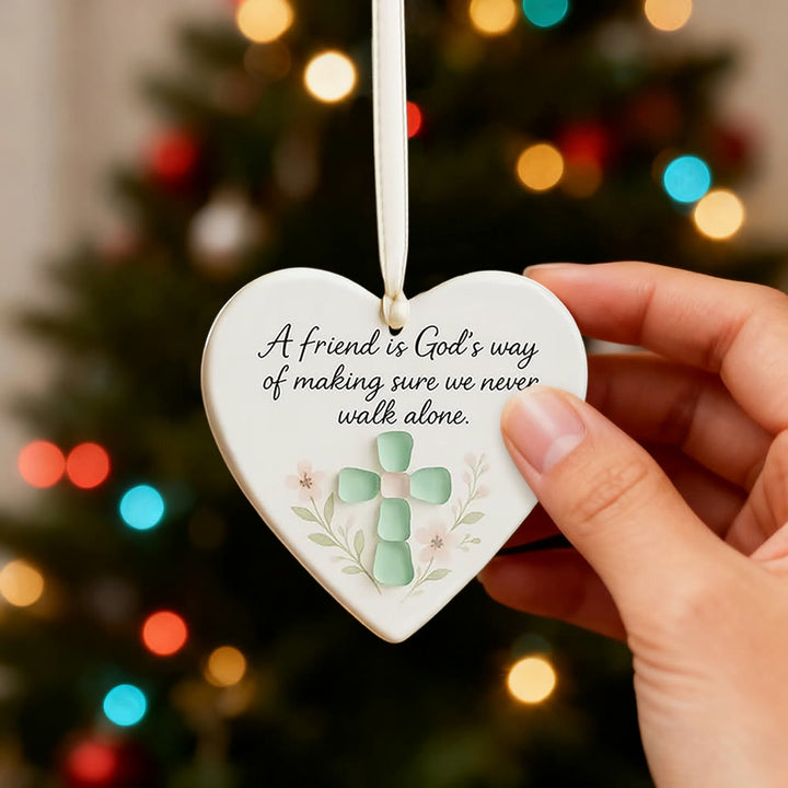 Christianartworkshop Heart-Shaped Cross Ornament: A Friend is God's Way Faith & Friendship Reminder - image 1