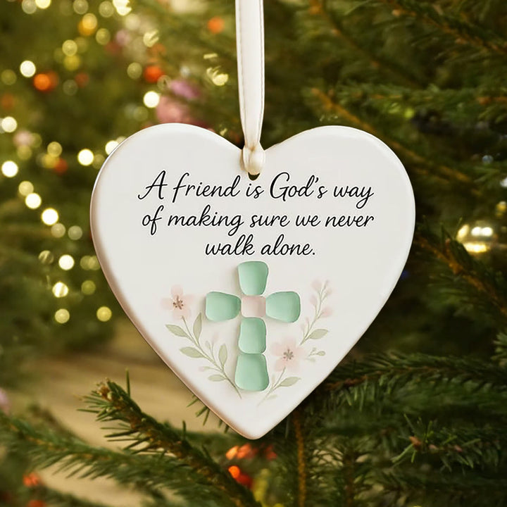 Christianartworkshop Heart-Shaped Cross Ornament: A Friend is God's Way Faith & Friendship Reminder - image 6