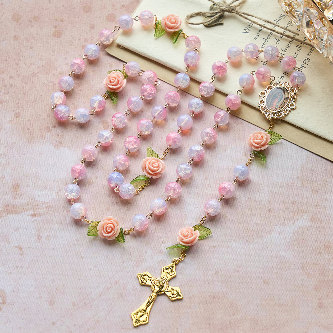 FREE Today: Virgin Mary with Rose-Accented Rosary: Timeless Faith & Floral Faith Symbol - Pink Rose with Crucifix - image 0