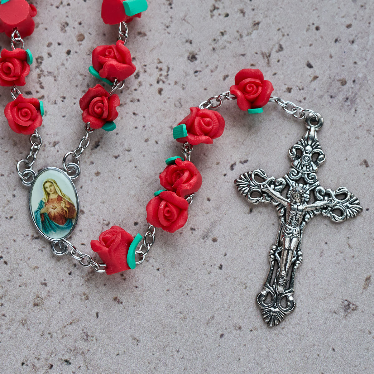 Soft Clay Rose Rosary – Handcrafted Five-Decade Rosary with Our