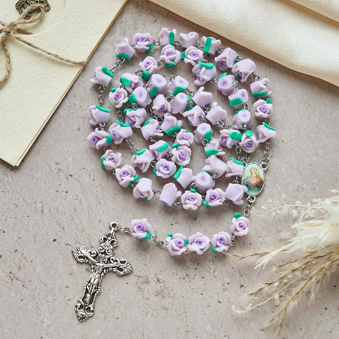 FREE Today:  Soft Clay Rose Rosary: Floral Devotion & Handcrafted Spiritual Connection - Purple - image 8