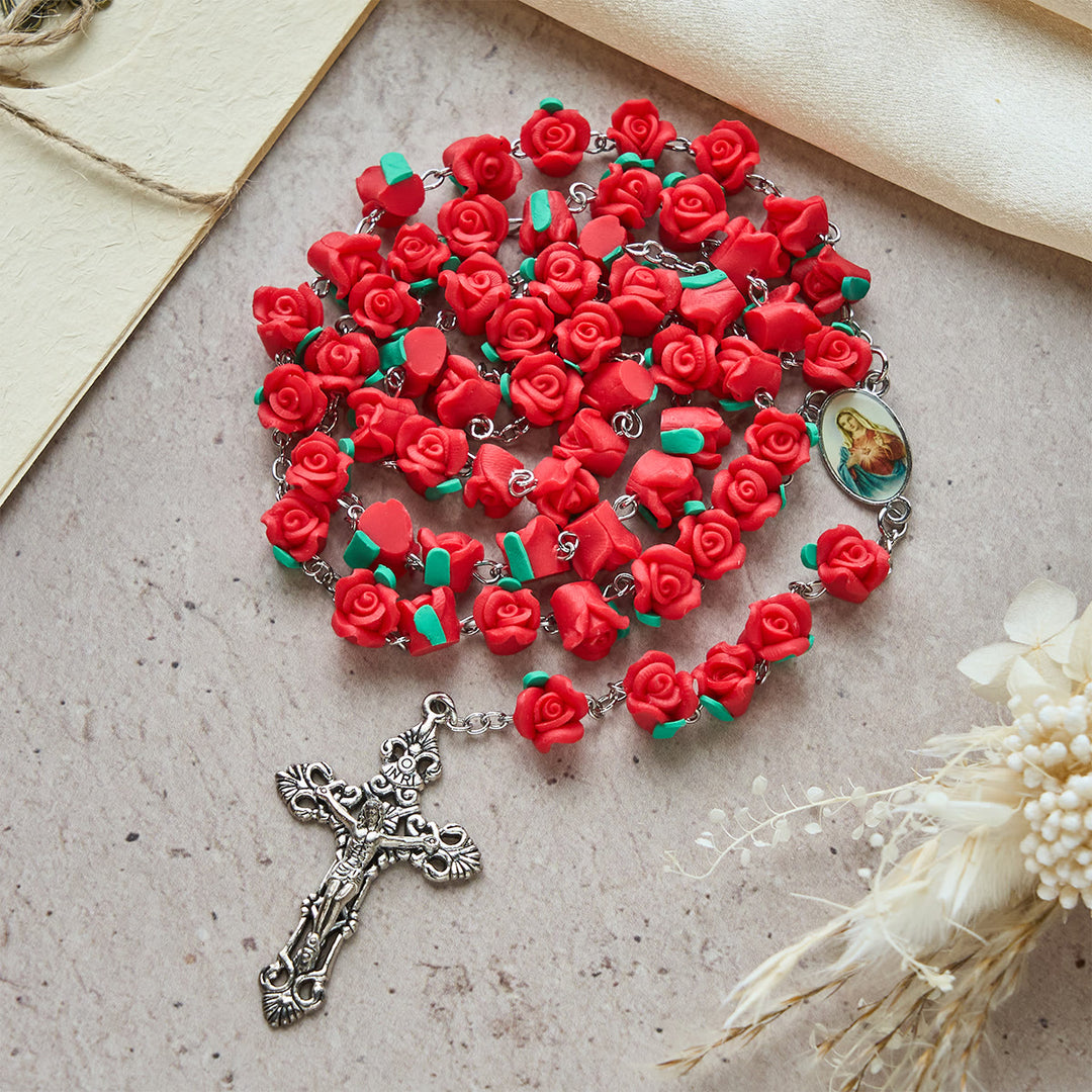 FREE Today:  Soft Clay Rose Rosary: Floral Devotion & Handcrafted Spiritual Connection - Red - image 0