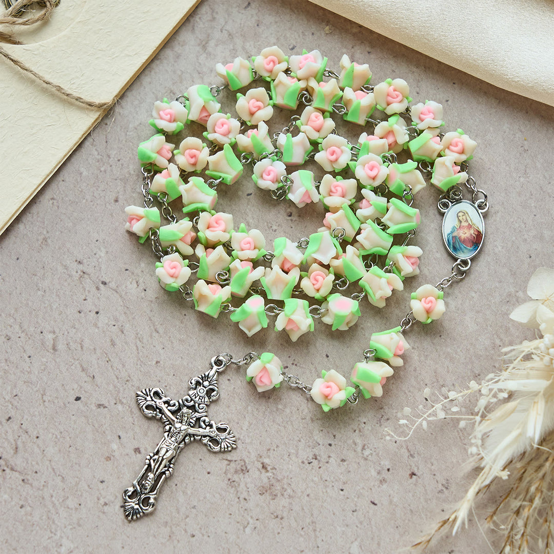 FREE Today:  Soft Clay Rose Rosary: Floral Devotion & Handcrafted Spiritual Connection - White - image 16