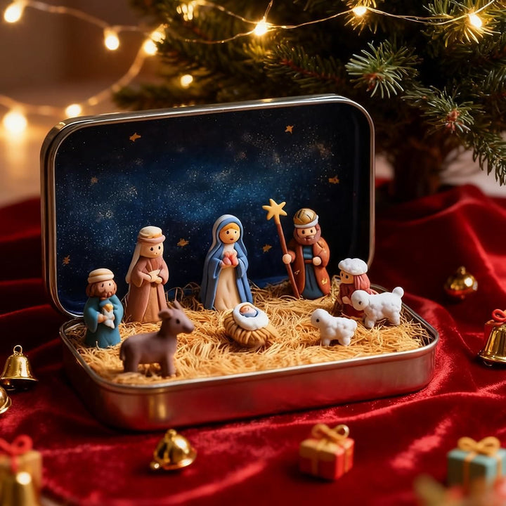 Christianartworkshop Tin Nativity Scene: A Miniature Embrace of Christmas Faith & Story - Tin Nativity Scene - image 0