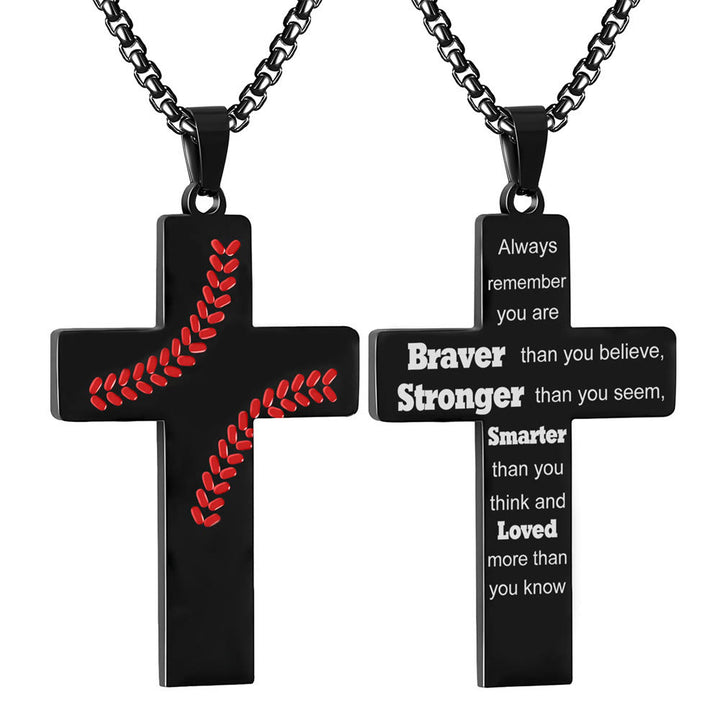 Christianartworkshop Baseball Stitch Cross Necklace: Athletic Devotion & Inspirational Quote - Black - Always remember - image 14