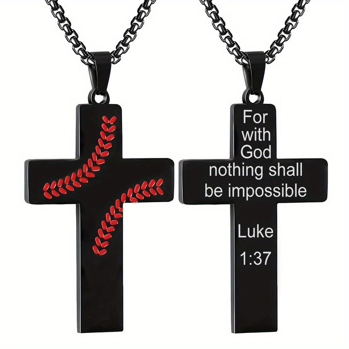 Christianartworkshop Baseball Stitch Cross Necklace: Athletic Devotion & Inspirational Quote - Black - Joshua 1:9 - image 22