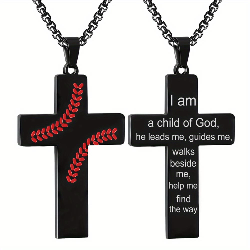 FREE Today: Baseball Stitch Cross Necklace: Athletic Devotion & Inspirational Quote - Black - I Am A Child Of God - image 26