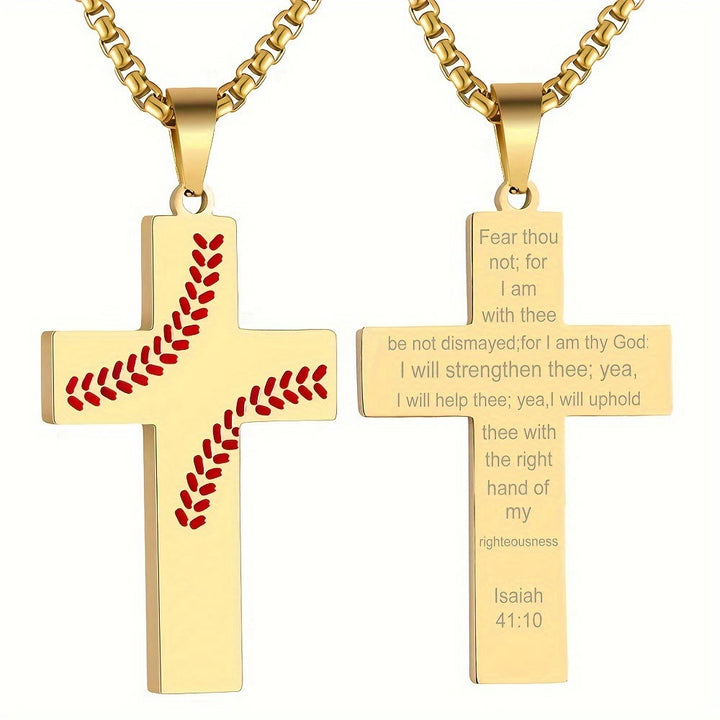Christianartworkshop Baseball Stitch Cross Necklace: Athletic Devotion & Inspirational Quote - Golden - John 3:16 - image 29