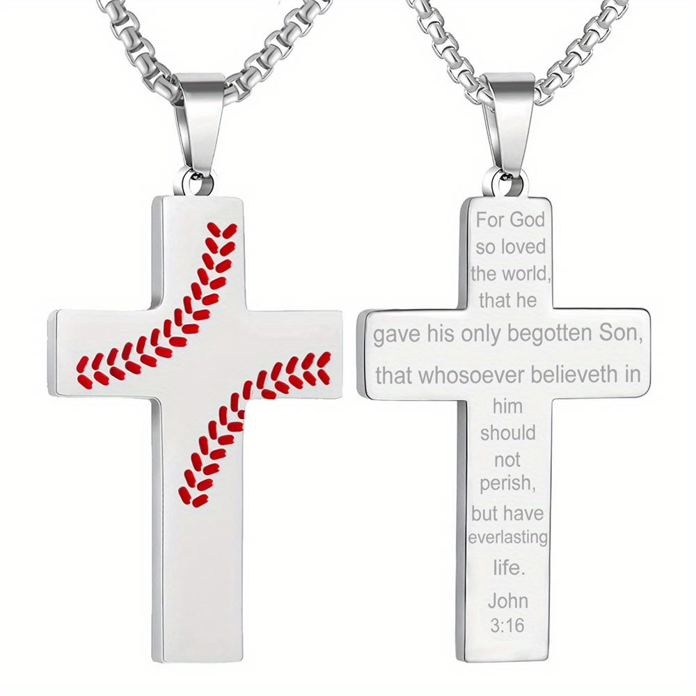FREE Today: Baseball Stitch Cross Necklace: Athletic Devotion & Inspirational Quote - Silver - John 3:16 - image 6