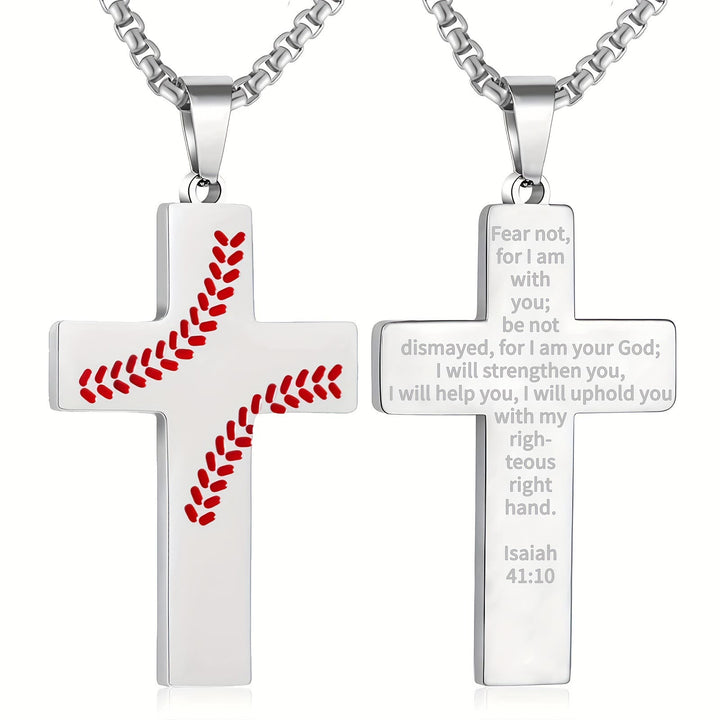 FREE Today: Baseball Stitch Cross Necklace: Athletic Devotion & Inspirational Quote - Silver - Isaiah 41:10 - image 7