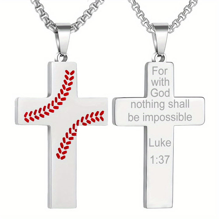 FREE Today: Baseball Stitch Cross Necklace: Athletic Devotion & Inspirational Quote - Silver - Luke 1:37 - image 8