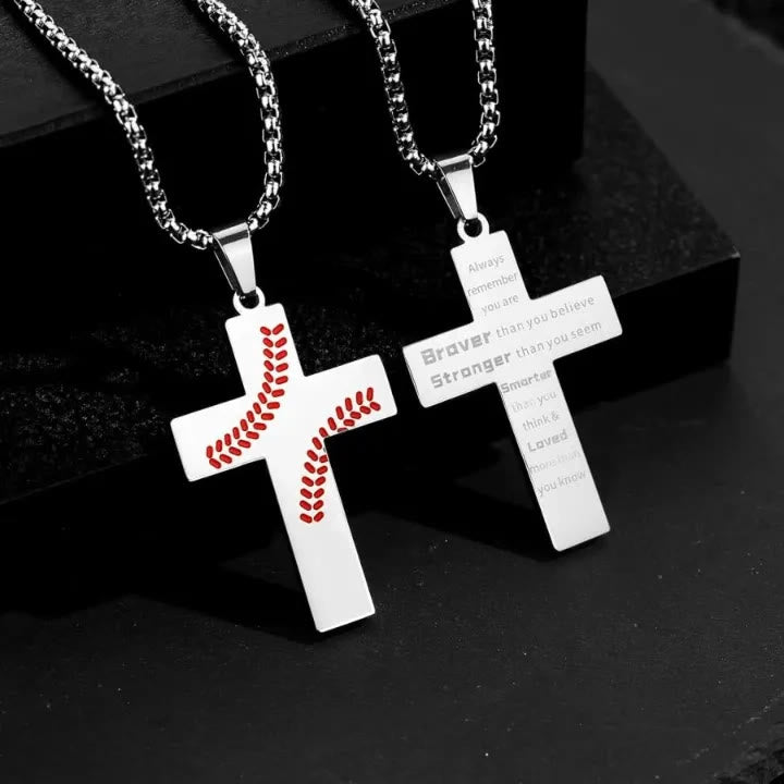FREE Today: Baseball Stitch Cross Necklace: Athletic Devotion & Inspirational Quote - Silver - Always remember - image 0