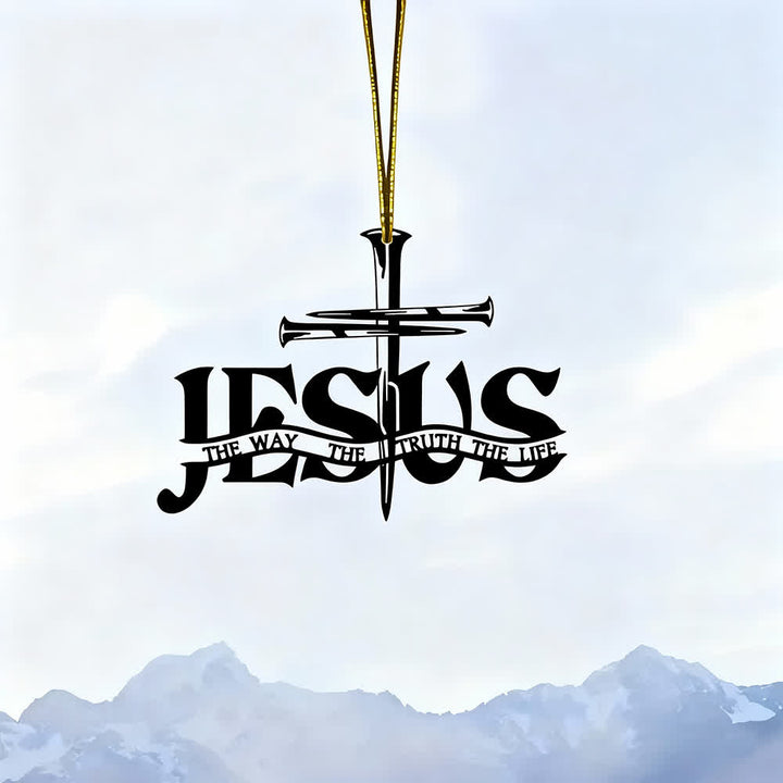 FREE Today: Bohemian Style Flat Jesus Prayer Cross Car Pendant with Inscription - JESUS - image 0
