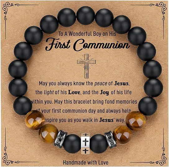 Christianartworkshop Cross Bracelet with Tiger's Eye, Black Onyx & CZ - Accented Stainless Steel - B - image 1