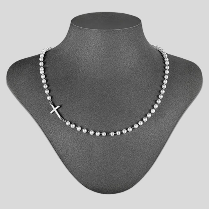 FREE Today: White Beads with Cross Necklace: Elegant Devotion & Faithful Grace - Silver - image 3