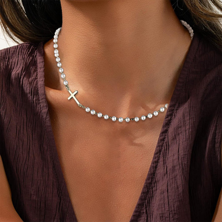 FREE Today: White Beads with Cross Necklace: Elegant Devotion & Faithful Grace - image 1