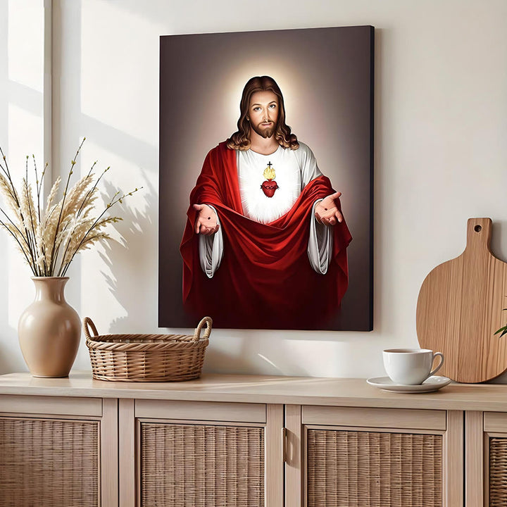 Christianartworkshop Sacred Jesus Heart Wall Art Prints: Spiritual Warmth for Believing Homes - Framed Canvas Painting - 13.77"*19.58"*0.59"/35*50*1.5cm - image 0