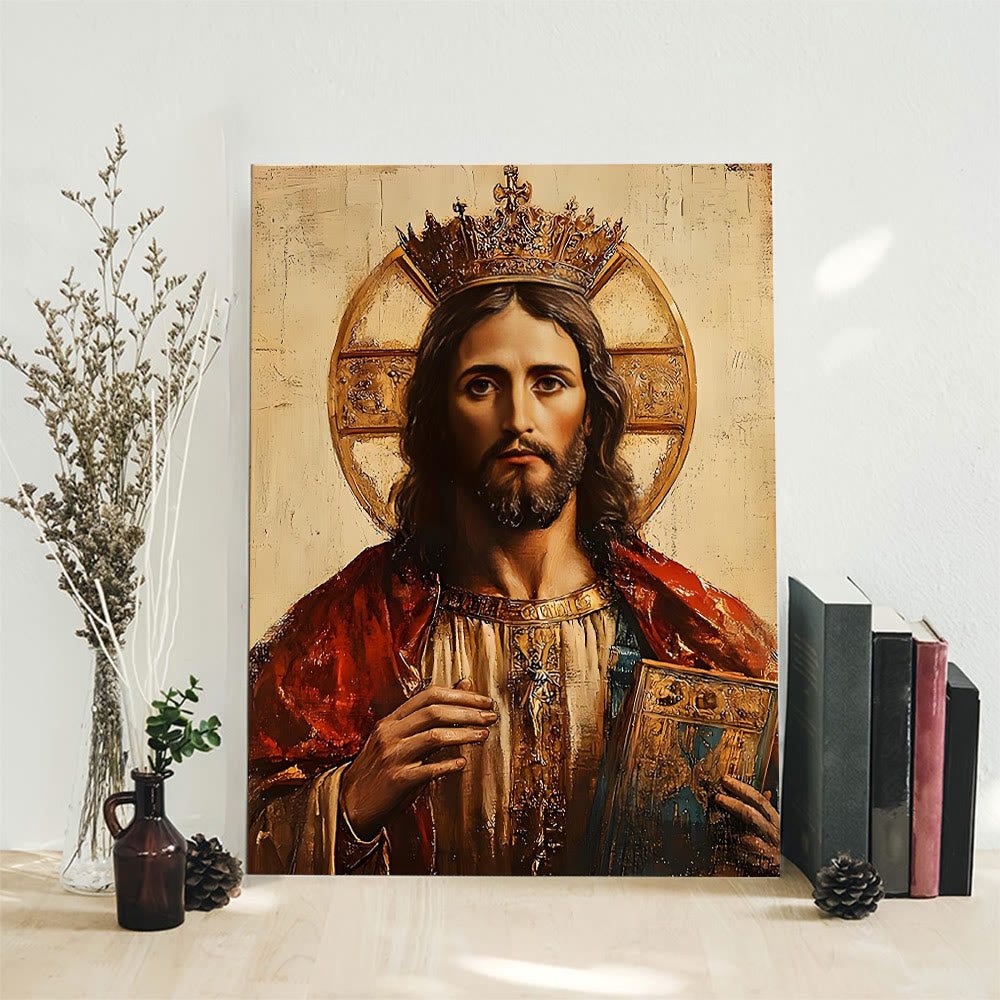 Christianartworkshop Christ the King Wall Art Prints: Royal Devotion & Sacred Majesty - Framed Canvas Painting - 13.77"*19.58"*0.7"/35*50*1.8cm - image 0