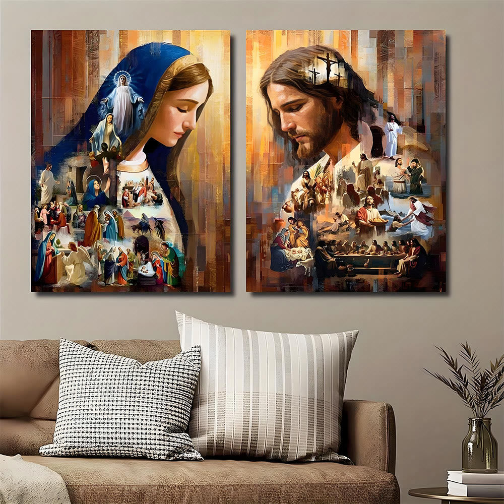 Christianartworkshop Jesus & Mary Spiritual Narrative Wall Art Prints: Faith Journey & Storytelling - Framed Canvas Painting - 11.81''*15.75''/30*40cm - image 0