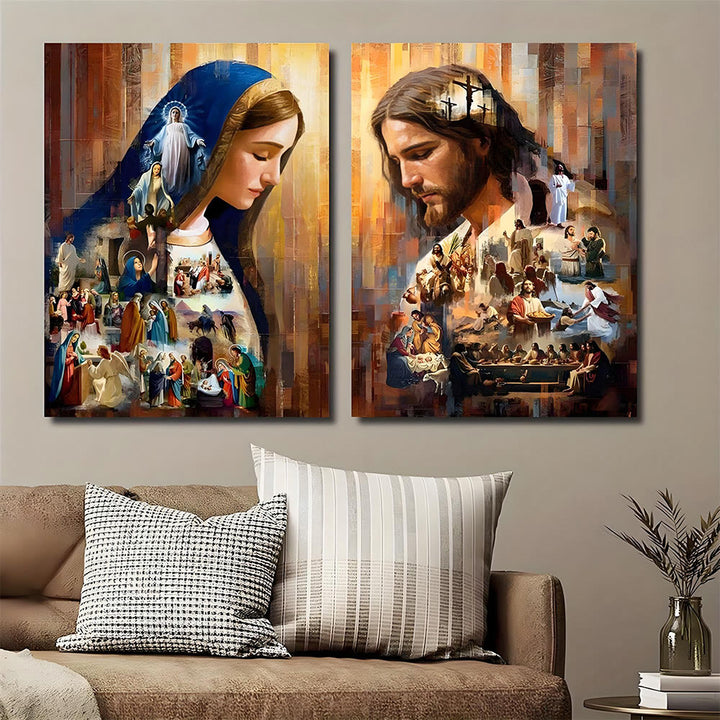 Christianartworkshop Jesus & Mary Spiritual Narrative Wall Art Prints: Faith Journey & Storytelling - Mary - Framed Canvas Painting - 11.81''*15.75''/30*40cm - image 0
