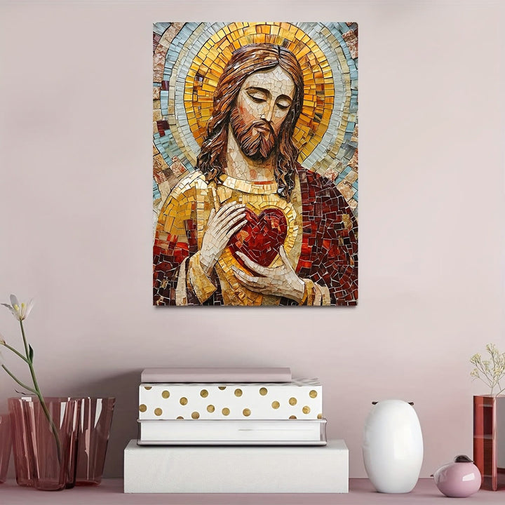 Christianartworkshop Sacred Heart Mosaic Wall Art Prints: Devotion & Artistic Reverence - Framed Canvas Painting - 11.81''*15.75''/30*40cm - image 0