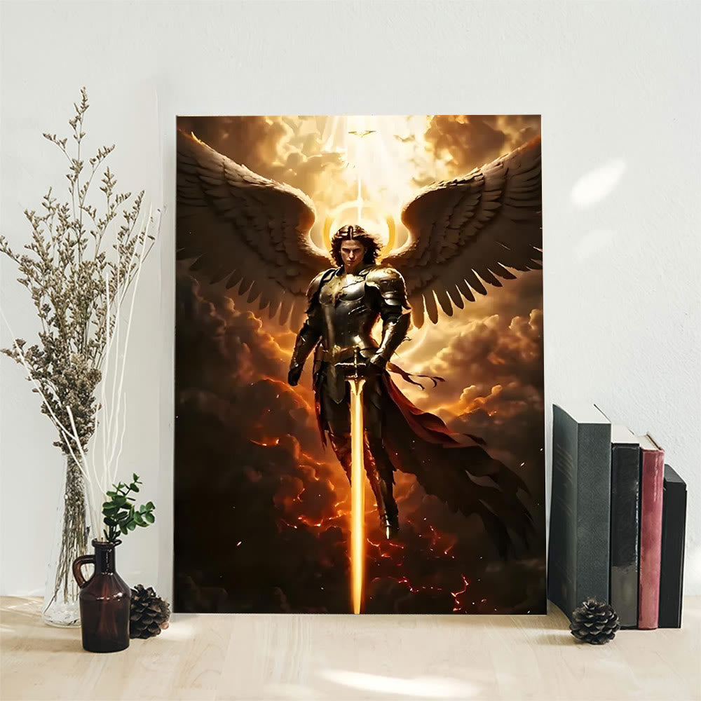 Christianartworkshop Archangel Warrior Art Canvas: Divine Protection & Spiritual Valor - Framed Canvas Painting - 13.77"*19.58"*0.7"/35*50*1.8cm - image 0