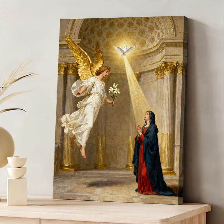 Christianartworkshop Annunciation Art Canvas: Divine Grace & Spiritual Reverence - Framed Canvas Painting - 13.77"*19.58"*0.71"/35*50*1.8cm - image 0