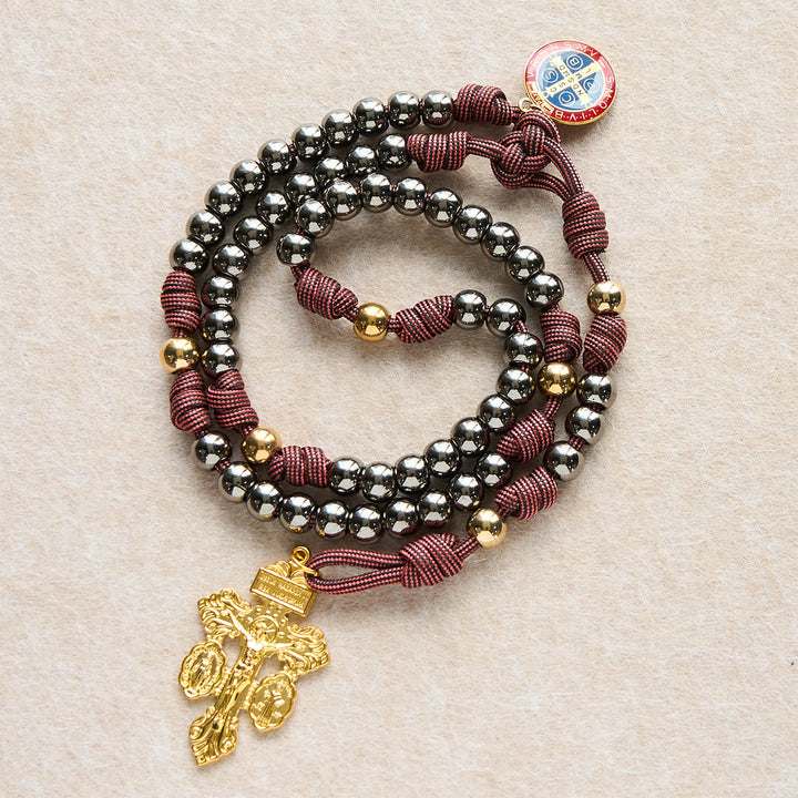 FREE Today: Bronze -Tone Beads Rosary with Pardon Cross & St. Benedict Accents - St. Benedict & Pardon Cross - image 0