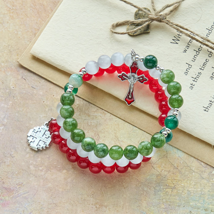Christianartworkshop Christmas Jade Agate Rosary Bracelet: Faith & Festive Devotion - image 3